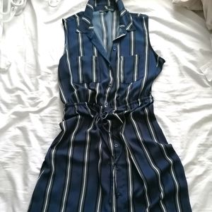 Blue striped office midi dress